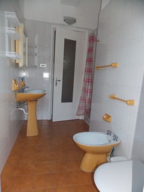 Studio | Bathroom | Shower, rainfall showerhead, hair dryer, bidet