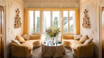 TV, caminetto, lettore DVD, libri