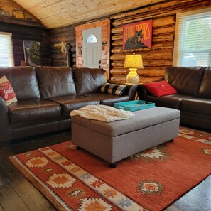 Smart TV, fireplace, foosball, books