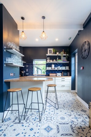 Großer Kühlschrank, Mikrowelle, Ofen, Herdplatte