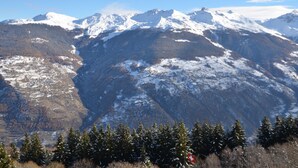 A mountainous landscape with snow-covered peaks and a forested foreground. - Nice flat to rent in les Collons (Thyon-Les Collons)