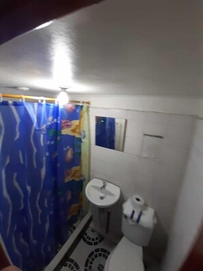 Shower, towels, soap, toilet paper