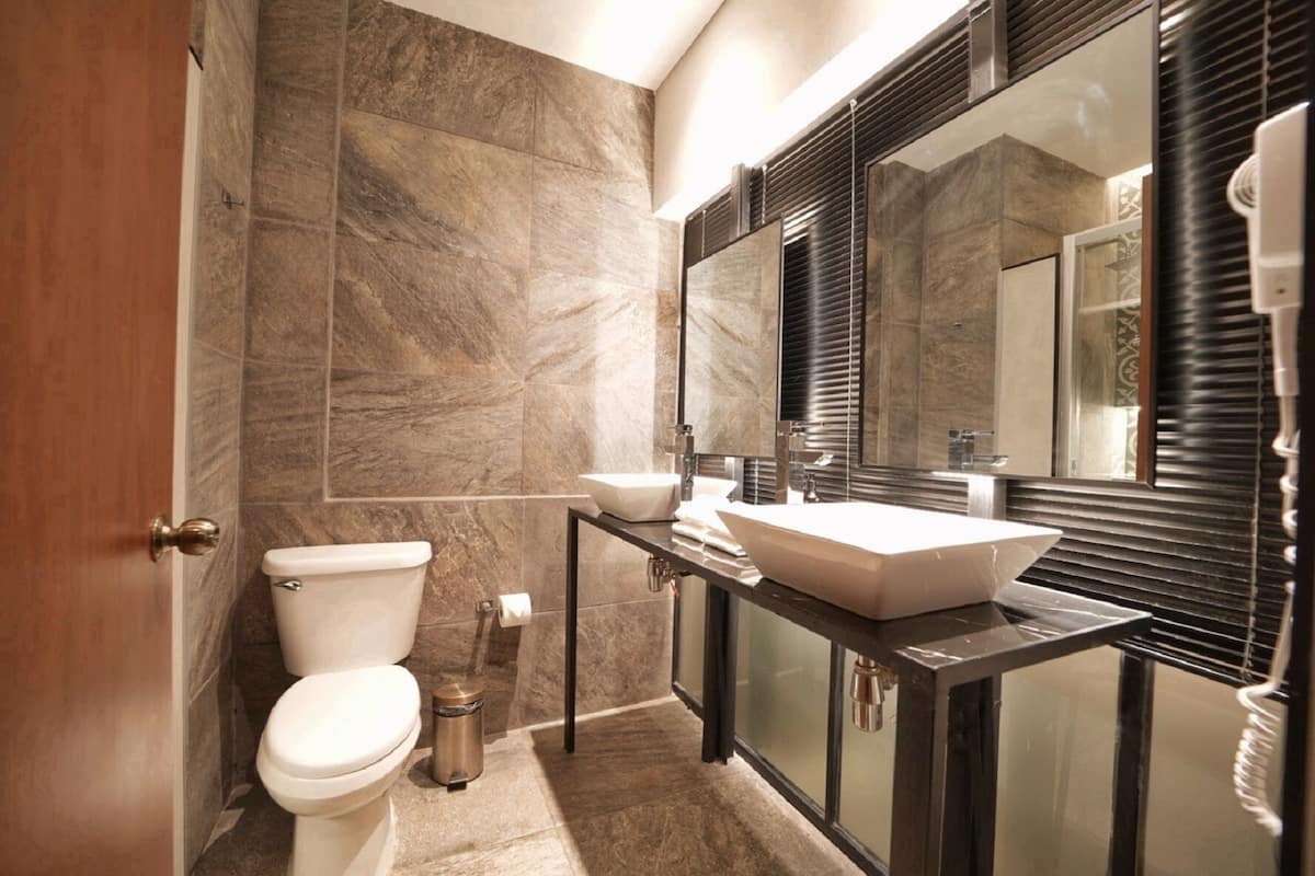 shower, rainfall showerhead, free toiletries, hair dryer