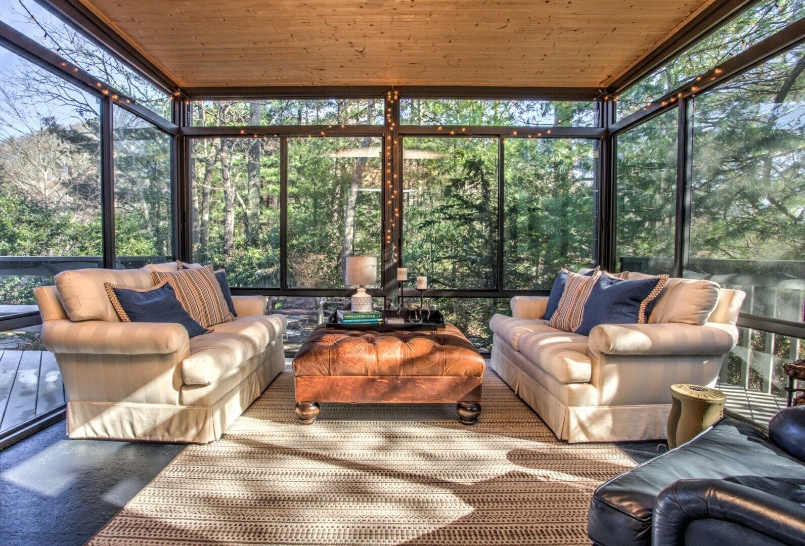 TV, fireplace, books, stereo