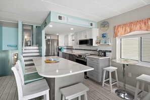 Fridge, microwave, oven, stovetop - On the Boardwalk, 1st floor end unit, Ocean front, 4th Street, Ocean City, MD (Ocean City)