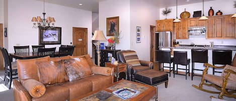 TV, fireplace, DVD player, foosball