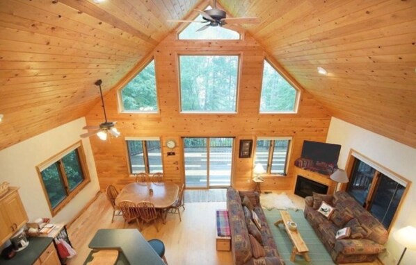 TV, fireplace, DVD player, books - Morning View chalet lake home on Pear Lake  (Trego)