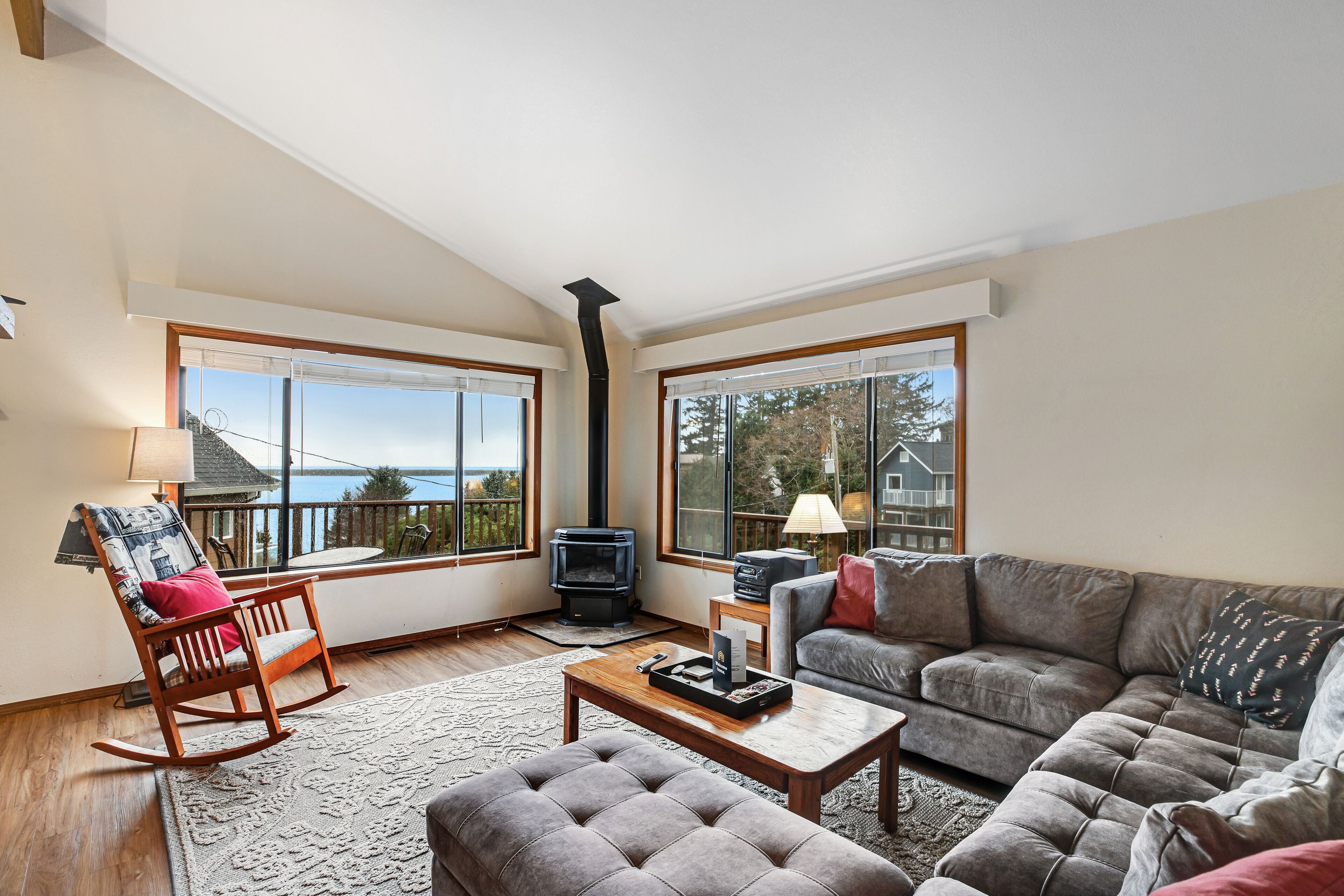 Ocean-view home overlooking Netarts Bay with deck & hot tub