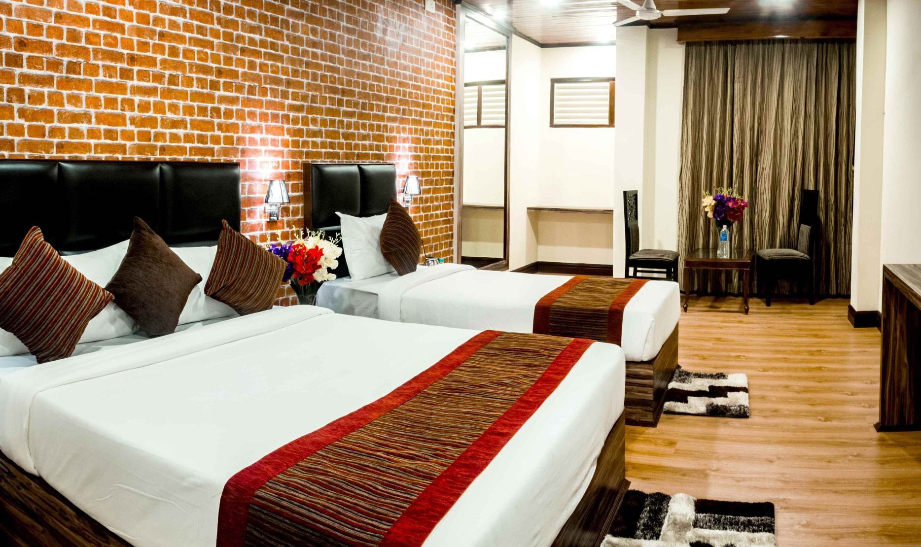 Premium bedding, desk, blackout curtains, soundproofing