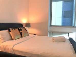 2 bedrooms, desk, iron/ironing board, travel cot