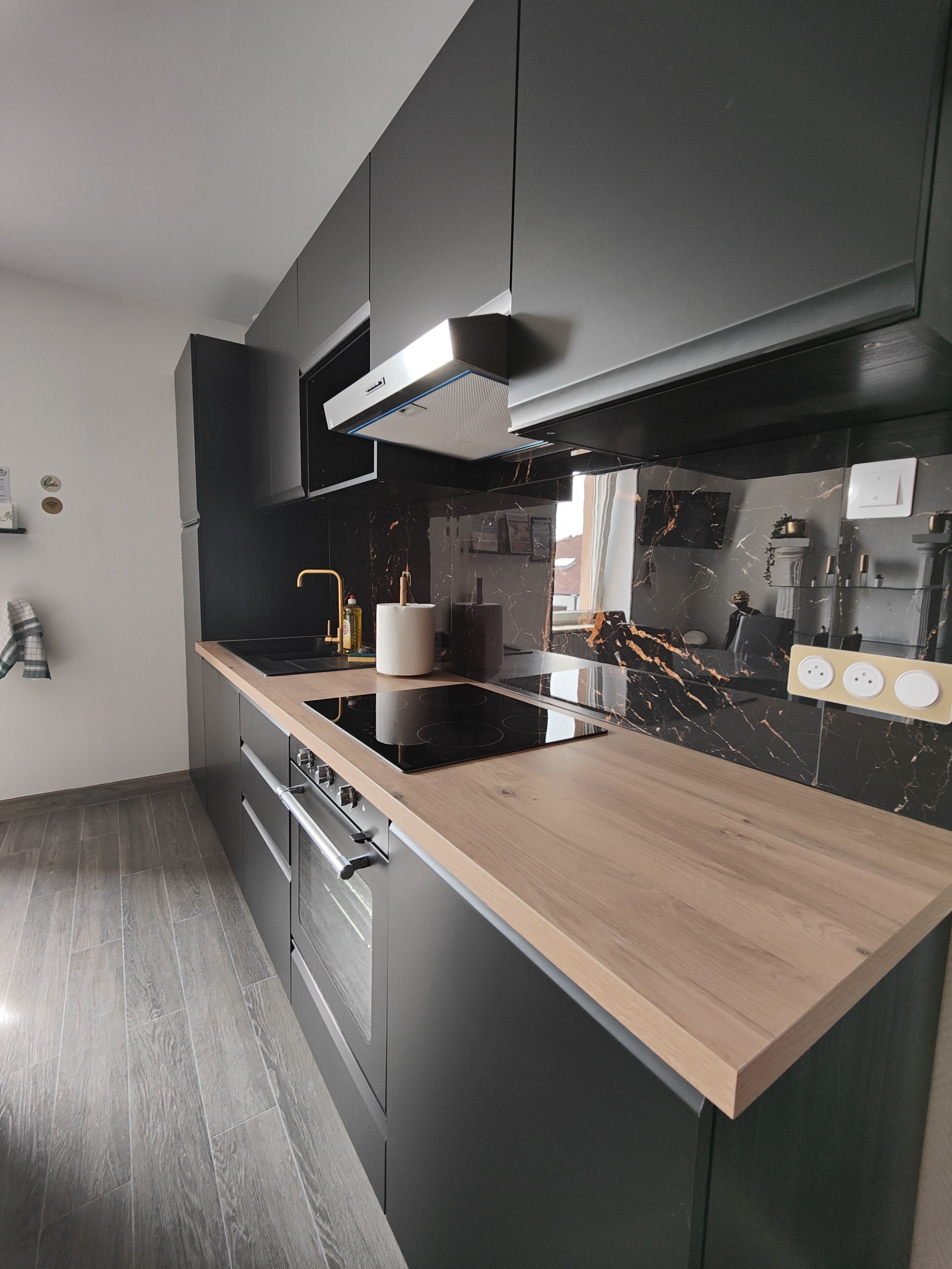 Golden Elegant Apartment | 専用キッチン | 電子レンジ、クリーニング用品