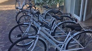 A row of bicycles parked outside a building with a view of the ocean. - Hotel Sporting (Casalbordino)