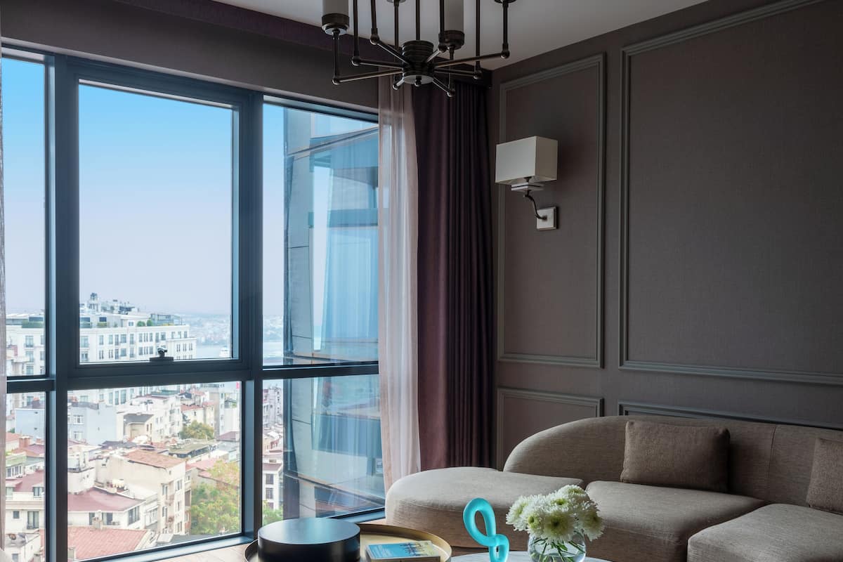 Prestige Suite, One Bedroom, Bosphorus View, King Bed (Club Millesime Access) | Living area | 55-inch LED TV with satellite channels, TV