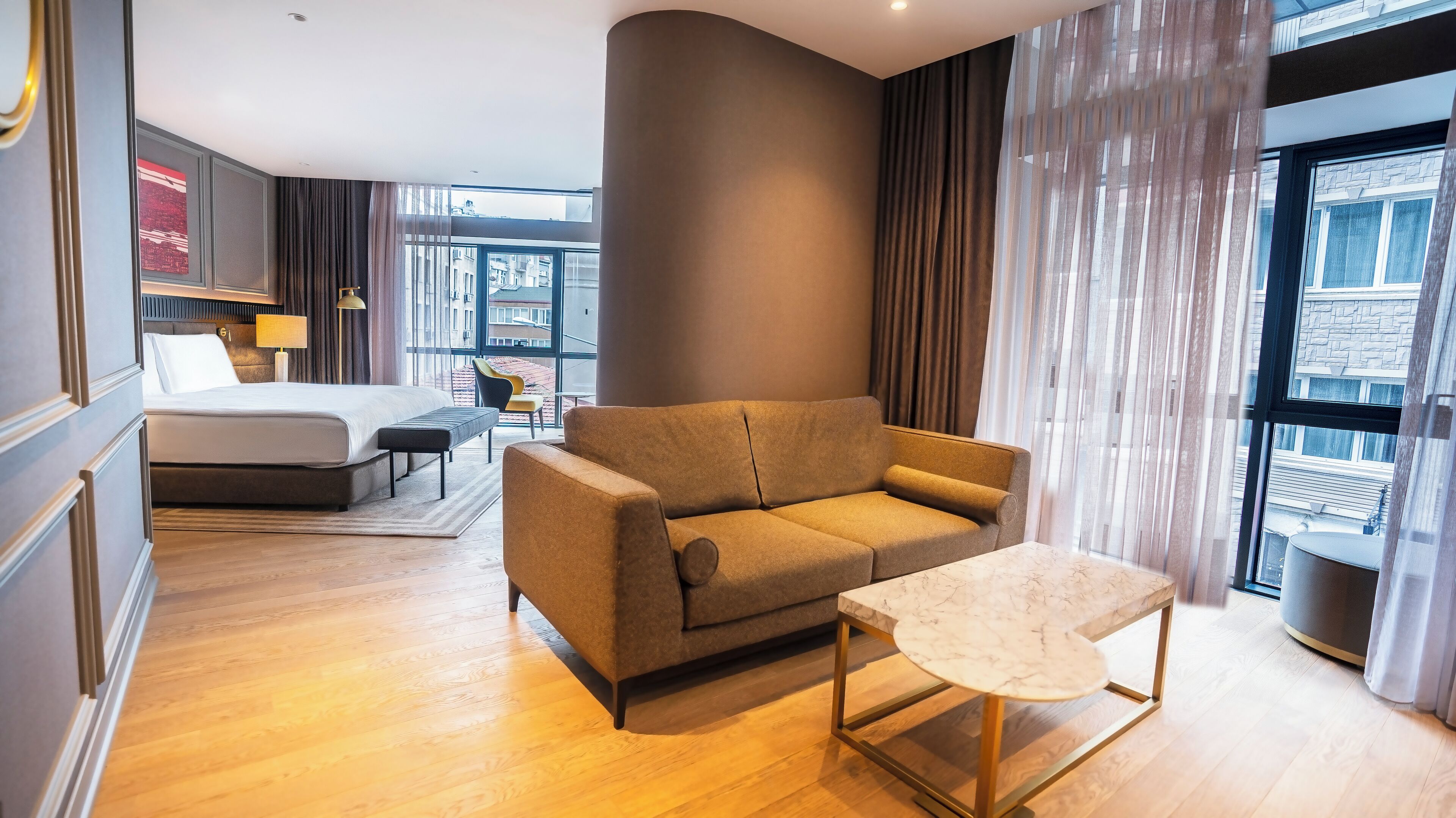 junior suite, 1 king bed (club millesime access) | living area | 55-inch led tv with satellite channels, tv