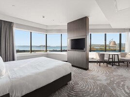 Roupas de cama premium, edredons de pluma, frigobar, cofres nos quartos