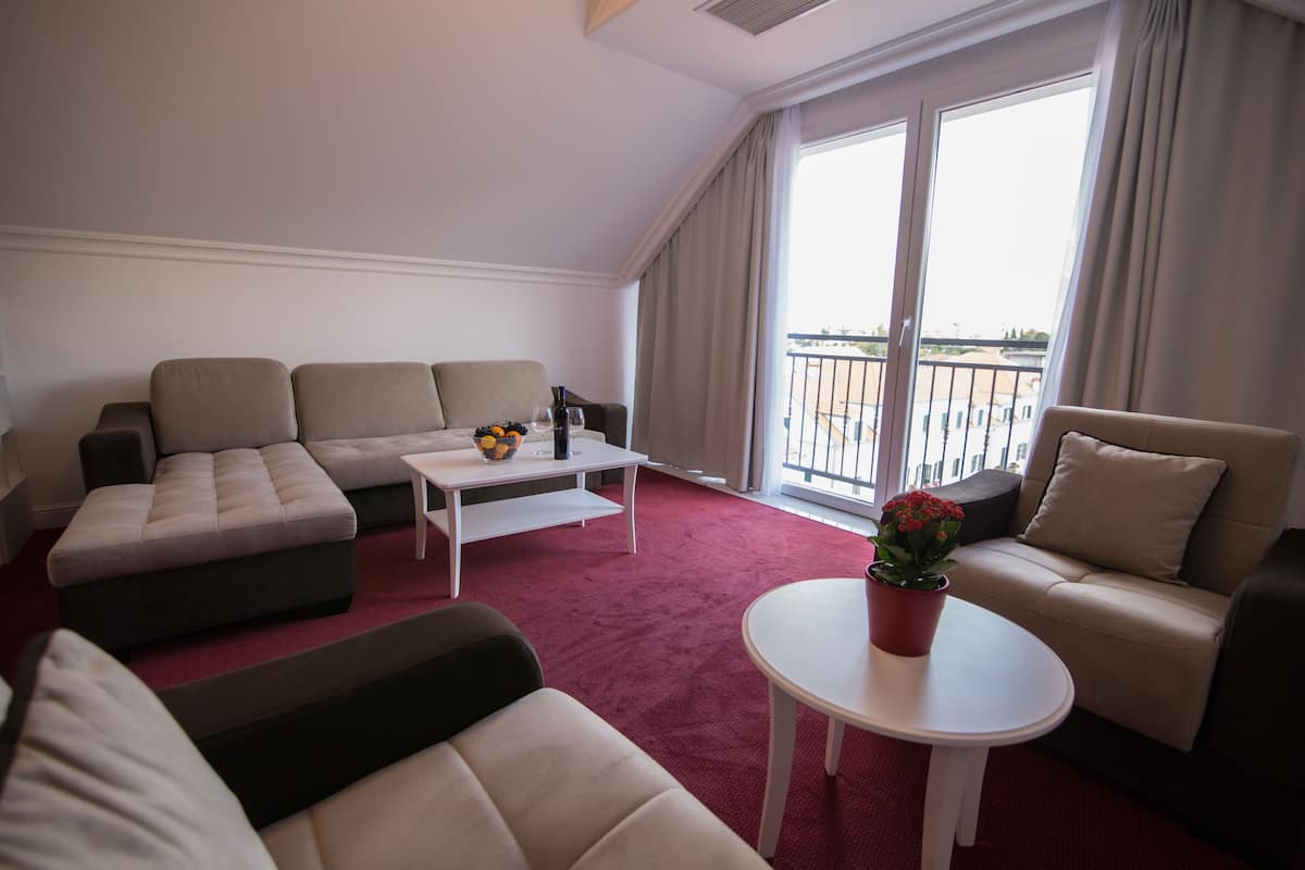 1 slaapkamer, luxe beddengoed, een minibar, een bureau