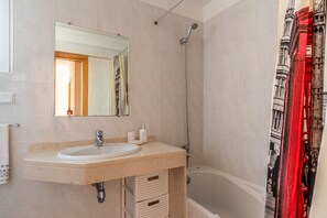 Hair dryer, bidet, towels, soap