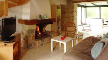 TV connectée, cheminée, lecteur de DVD