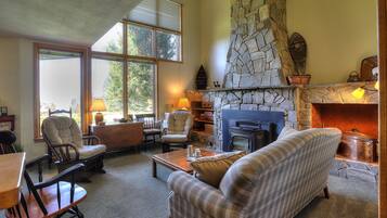 Télévision, cheminée, table de tennis de table