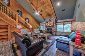 House, Multiple Beds, Hot Tub | Living area | 42-inch flat-screen TV with cable channels, TV, fireplace - A Breath of Fresh Air (Gatlinburg)