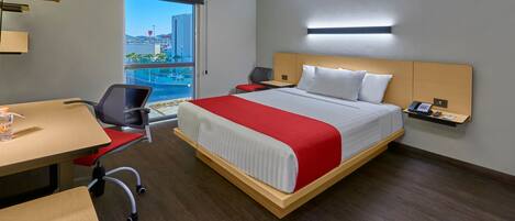 Desk, blackout drapes, soundproofing, iron/ironing board