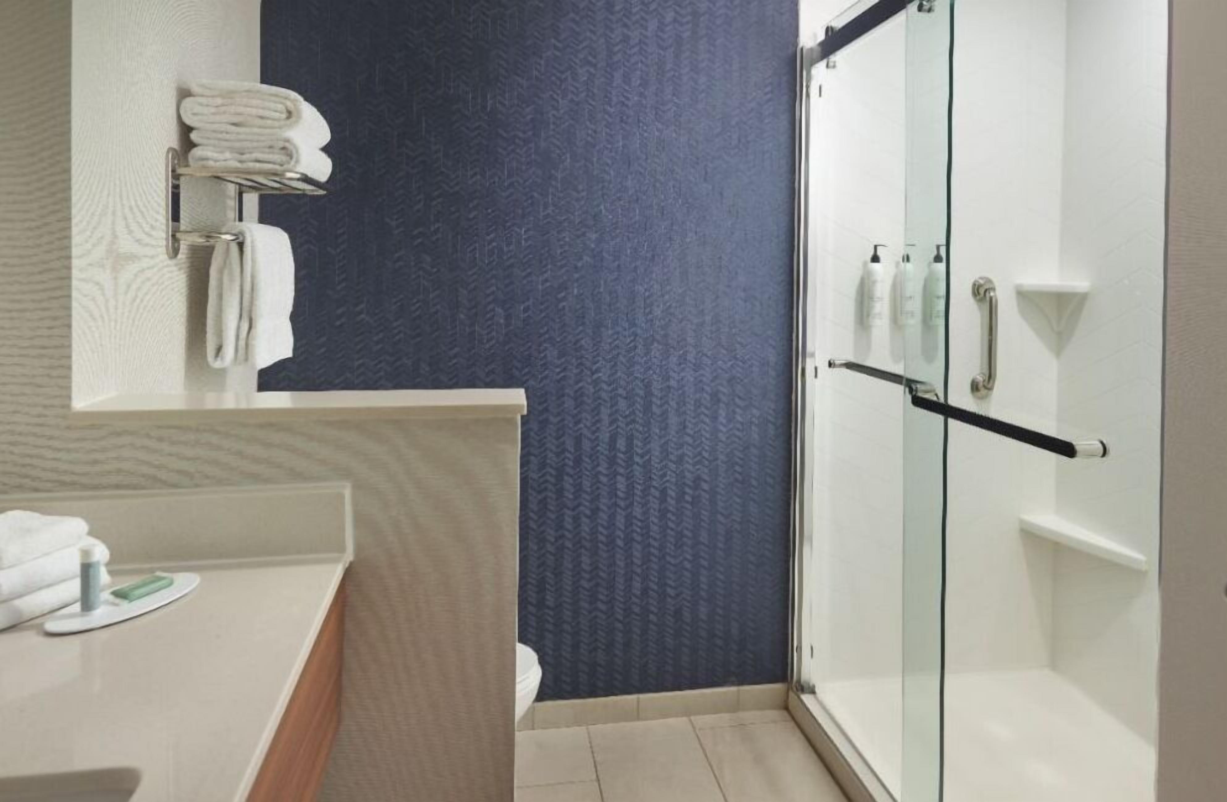 free toiletries, hair dryer, towels