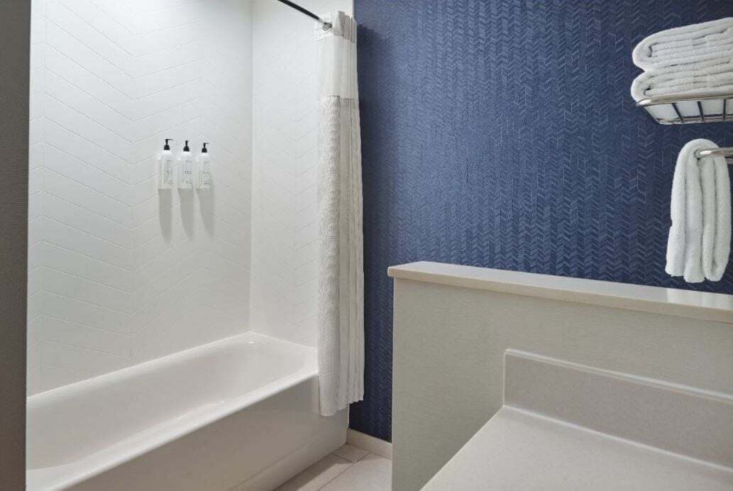 free toiletries, hair dryer, towels