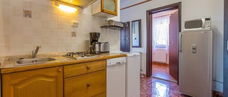 Apartment (A3) | Private kitchen | Fridge, microwave, stovetop, dishwasher