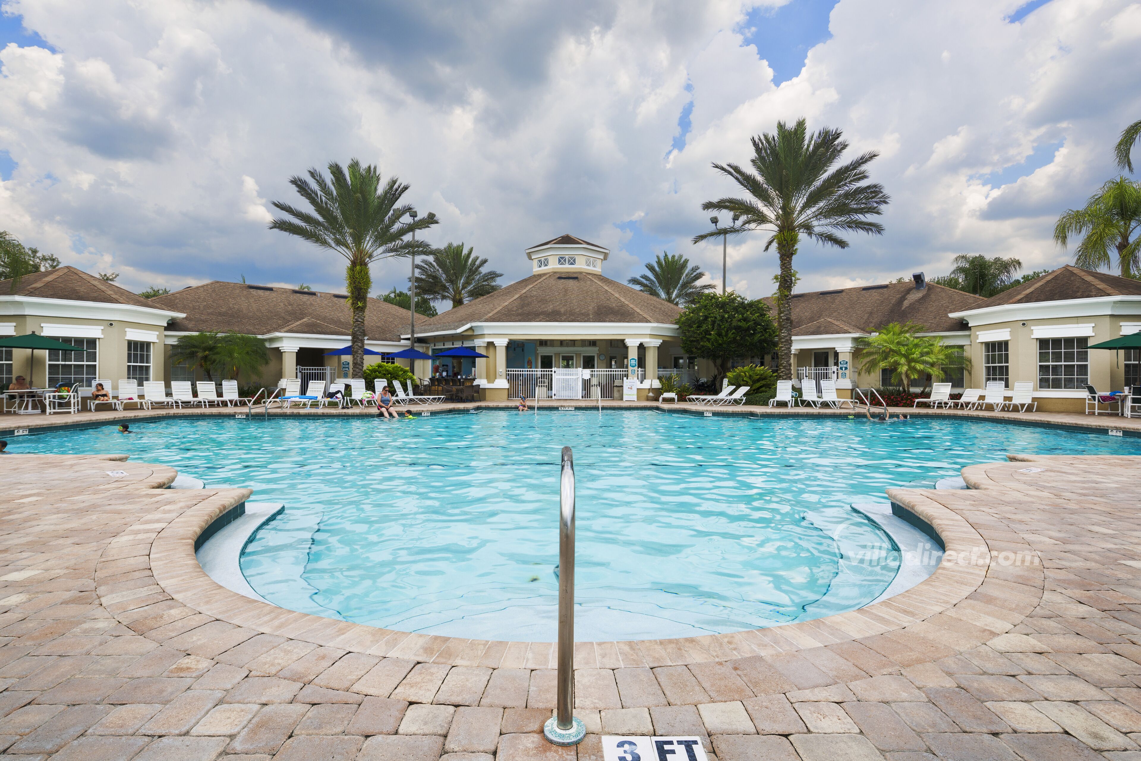 Outdoor pool, pool umbrellas, pool loungers