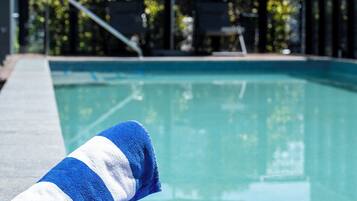 Outdoor pool, open 8:00 AM to 8:00 PM, sun loungers
