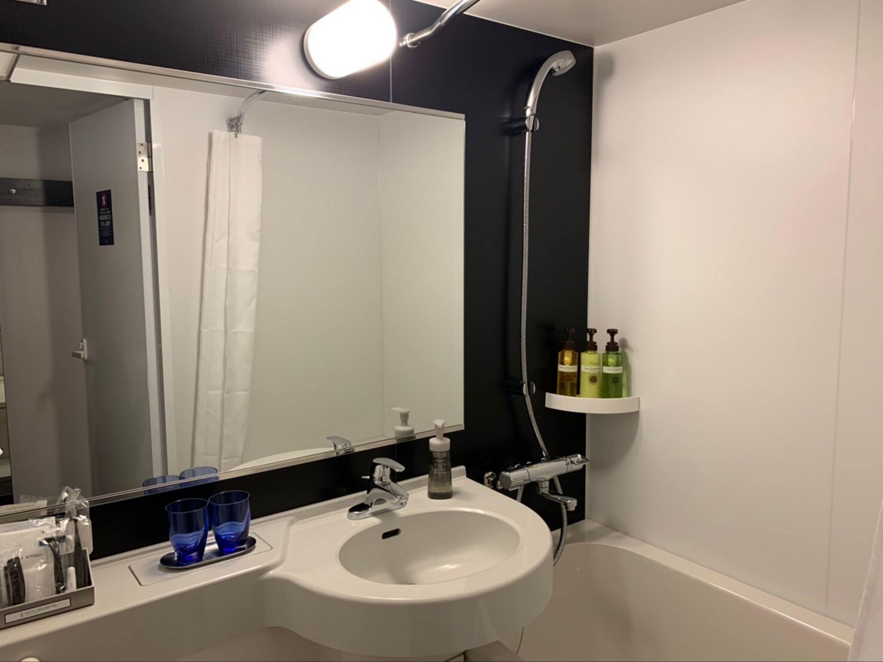 combined shower/bathtub, hydromassage showerhead, free toiletries