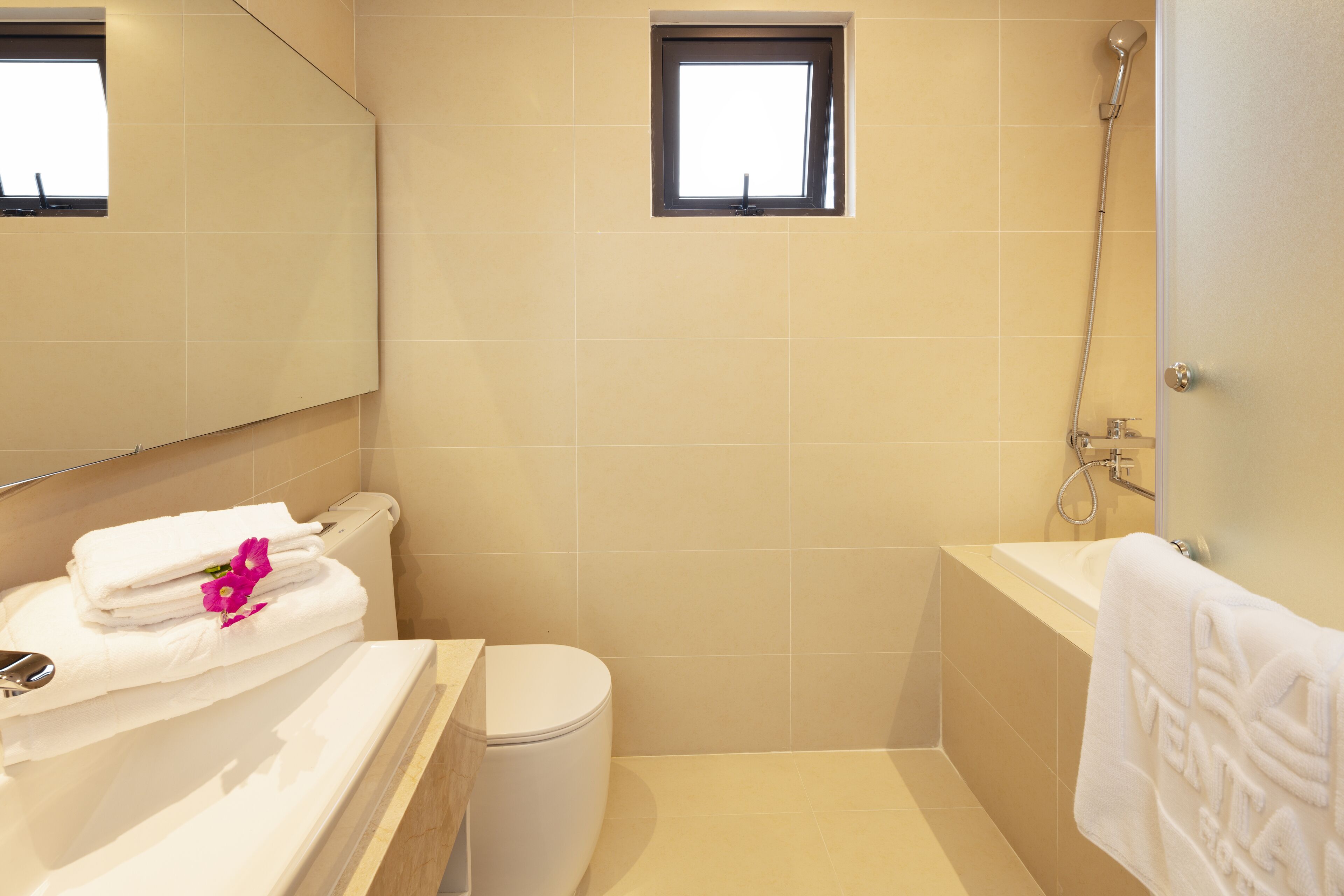 free toiletries, hair dryer, bathrobes, slippers