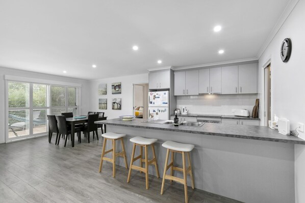 Fridge, microwave, dishwasher