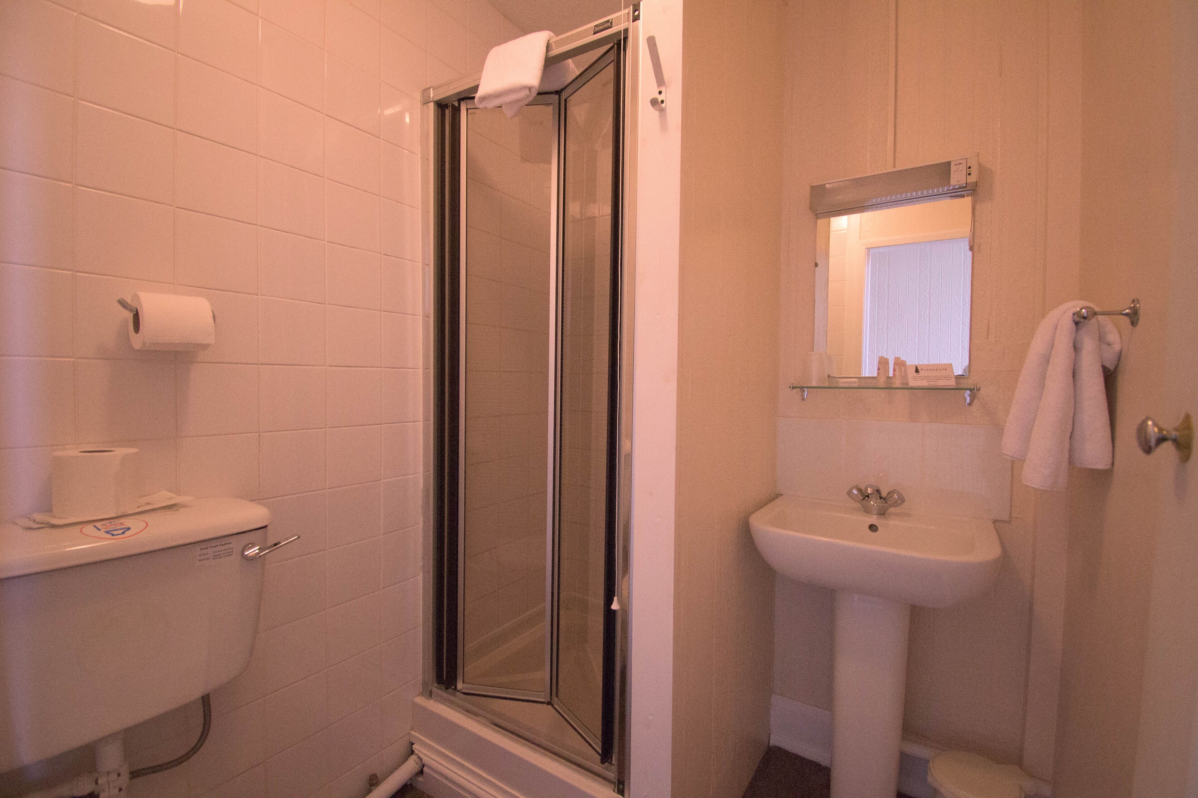 single room | bathroom | shower, free toiletries, hair dryer, towels
