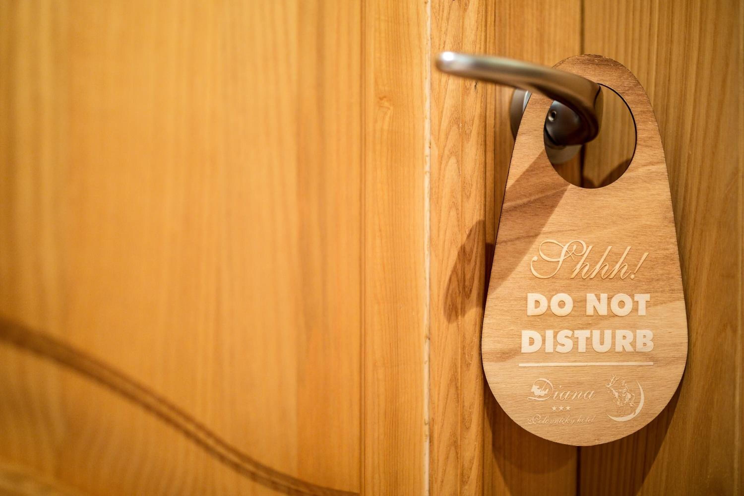Una puerta de madera con un letrero que dice '¡Psst! NO MOLESTAR'.