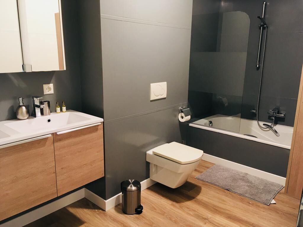 Appartement | Salle de bain | Baignoire, séchoir à cheveux, serviettes fournies