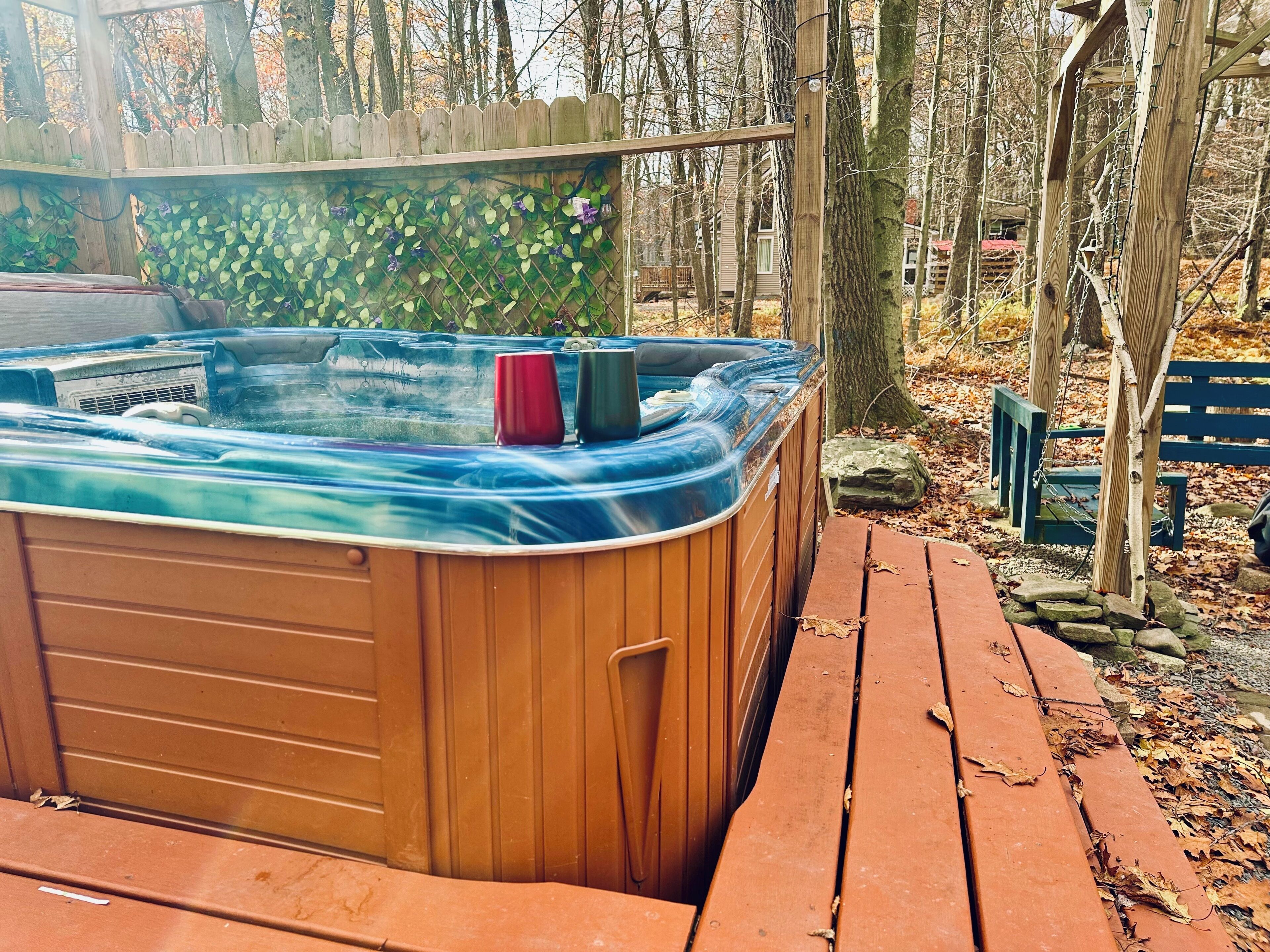 Relax in the hot tub after a fun day of adventure!