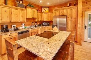 Cabin, Multiple Beds, Hot Tub, Mountain View | Private kitchen | Fridge, microwave, stovetop, dishwasher