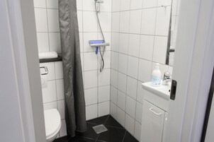 Ducha, secador de pelo, toallas y papel higiénico