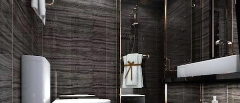 Comfort dubbelrum - 1 queensize-säng | Badrum | Dusch, regndusch, gratis toalettartiklar och hårtork