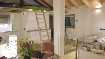 Comfort Chalet | Living area | 17-inch flat-screen TV with digital channels, TV, heated floors