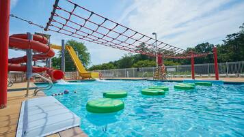 Seasonal outdoor pool, sun loungers