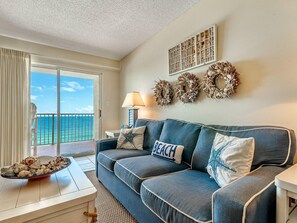 Condo, 1 Bedroom, Beach View | Living room | 36-inch flat-screen TV with cable channels, TV - Clearwater by Bender Vacation Rentals (Gulf Shores)