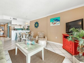 Condo, 1 Bedroom, Beach View | Living room | 36-inch flat-screen TV with cable channels, TV - Clearwater by Bender Vacation Rentals (Gulf Shores)