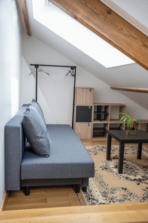 Familierom | Oppholdsområde | En 100-centimeters Flatskjerm-TV med kabel-kanaler samt TV og kontorer