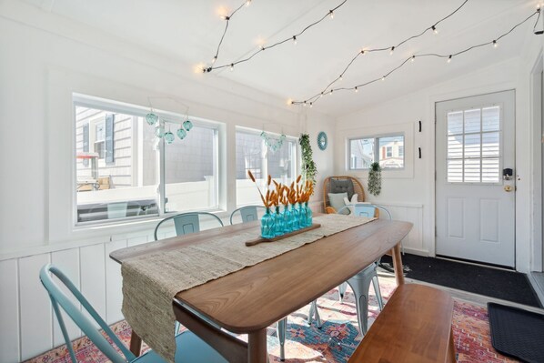 Remodeled and beach-centric dining space.