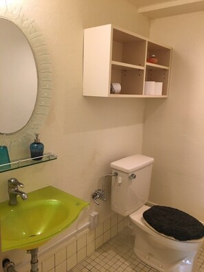 Shower, free toiletries, hair dryer, towels