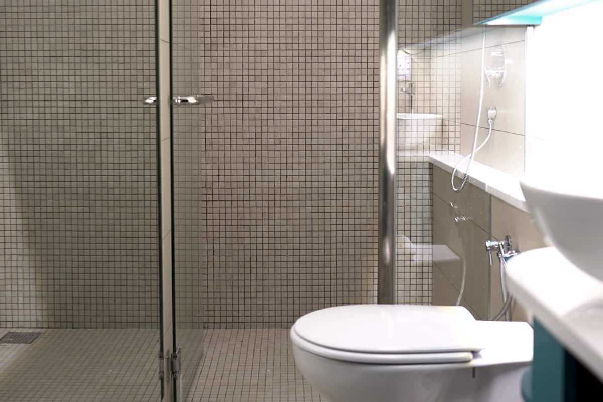 shower, hair dryer, slippers, bidet