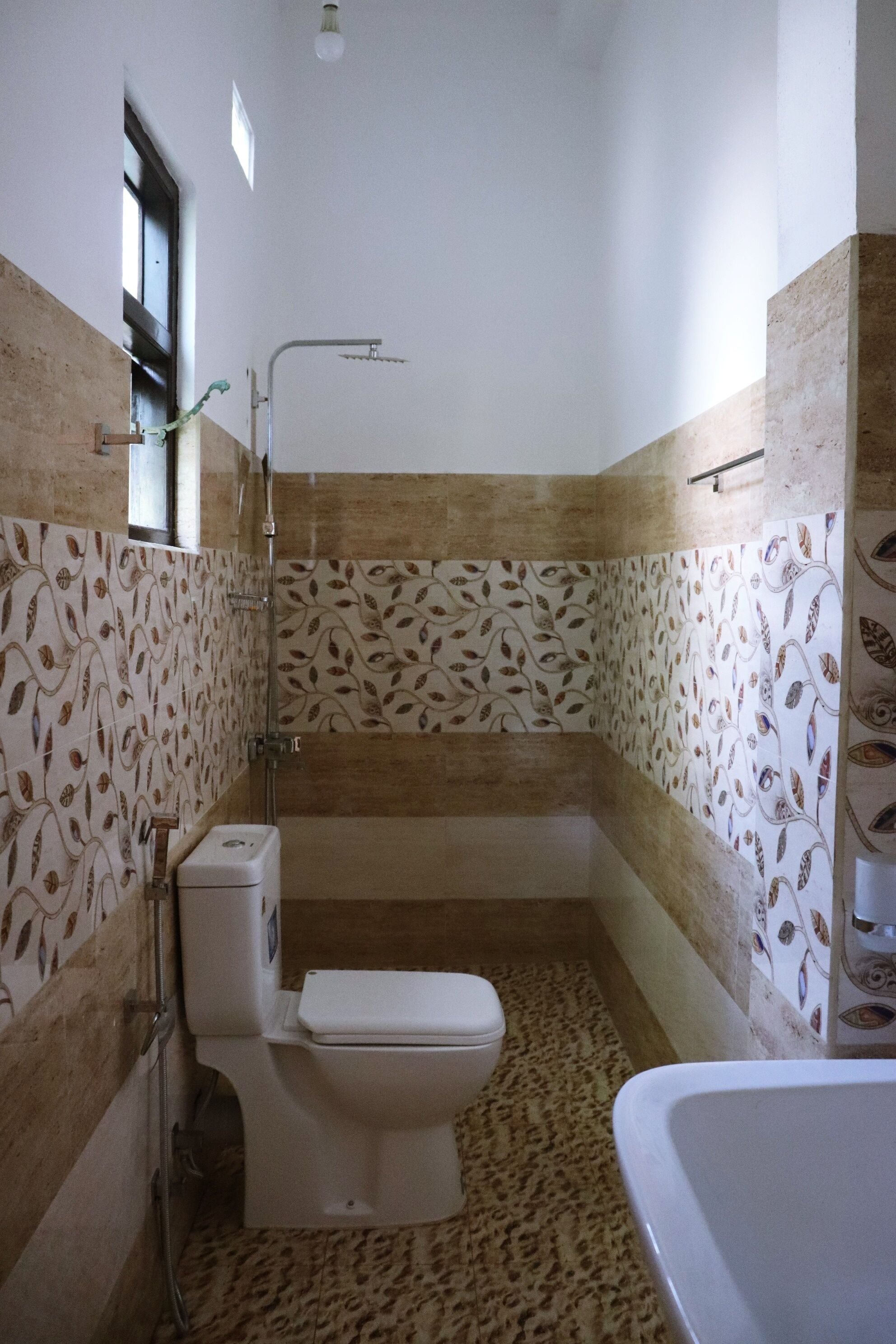 Shower, free toiletries, bidet, towels