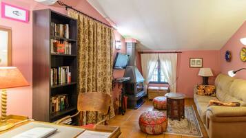 Televisie, een open haard en een dvd-speler